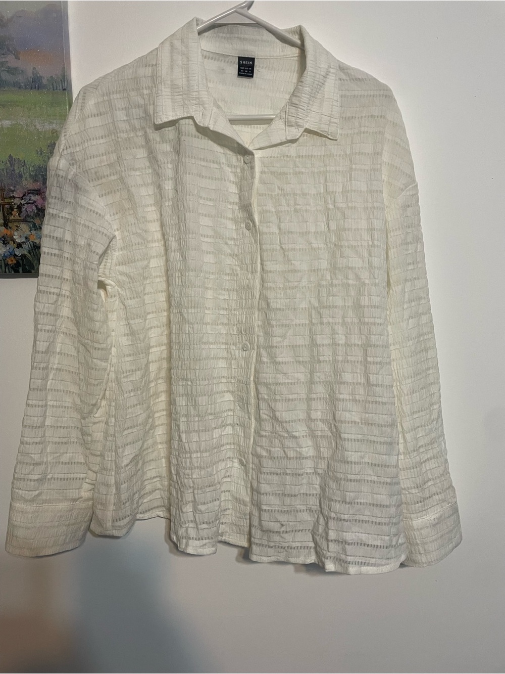 SHEIN Eileen Fisher Cream Textured Button-Down Shirt size M 38